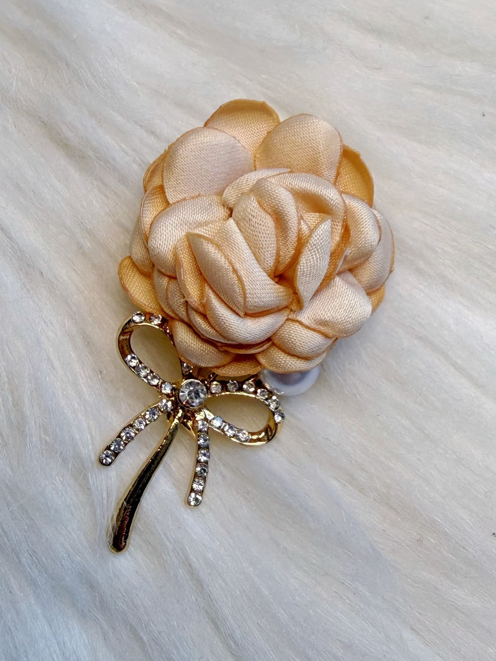 Beige Rose Flower Brooch Gold Pin Rhinestone Mother’s Day Jewelry Gift for Her